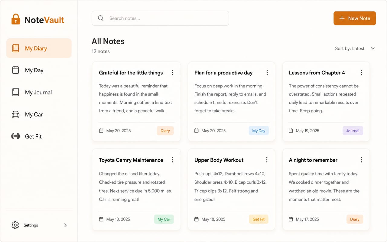 NoteVault.io — Note-Taking App project screenshot