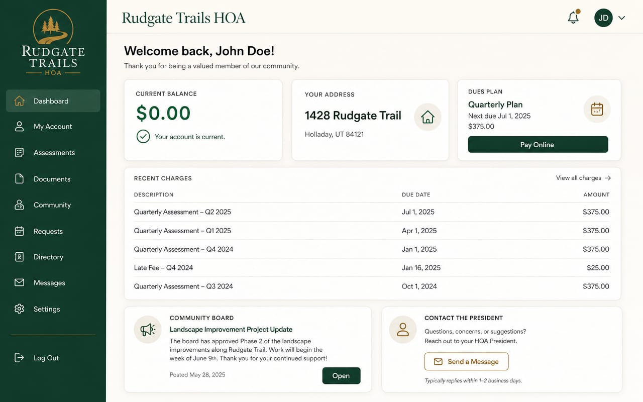 Rudgate Trails HOA — HOA Portal & Payments project screenshot